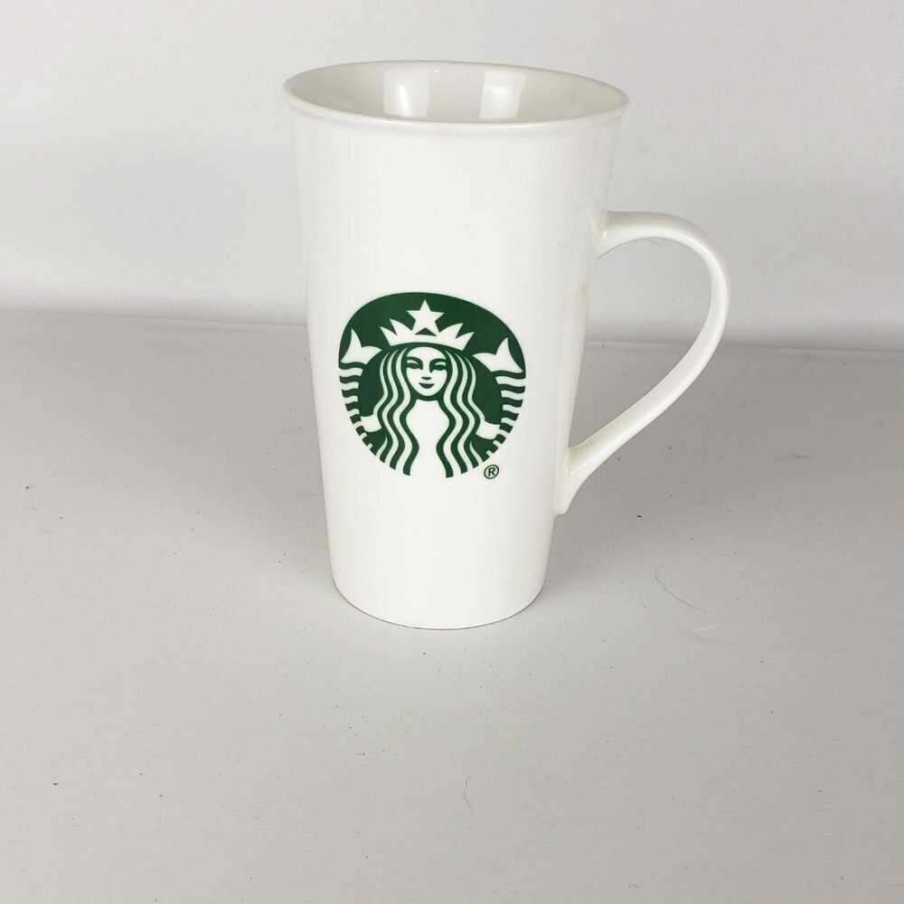 STARBUCKS 16 Ounce White And Green Coffee Mug Mermaid Logo